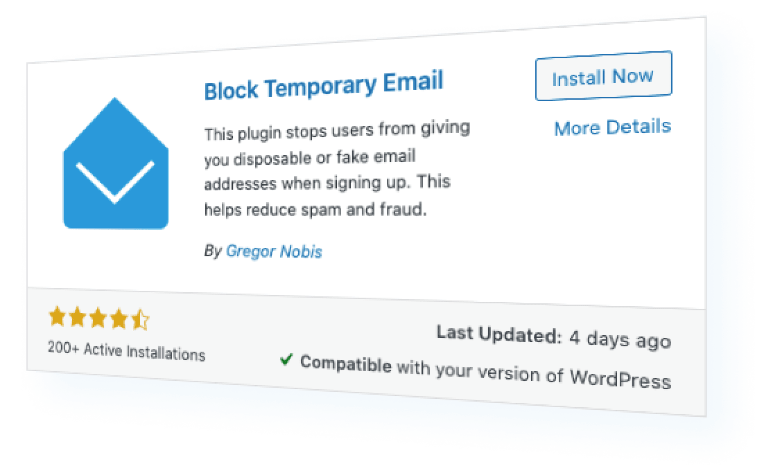 block disposable email plugin wordpress screenshot